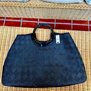 Talbots black wooden handled bag. Perfect for summer at the beach/pool!